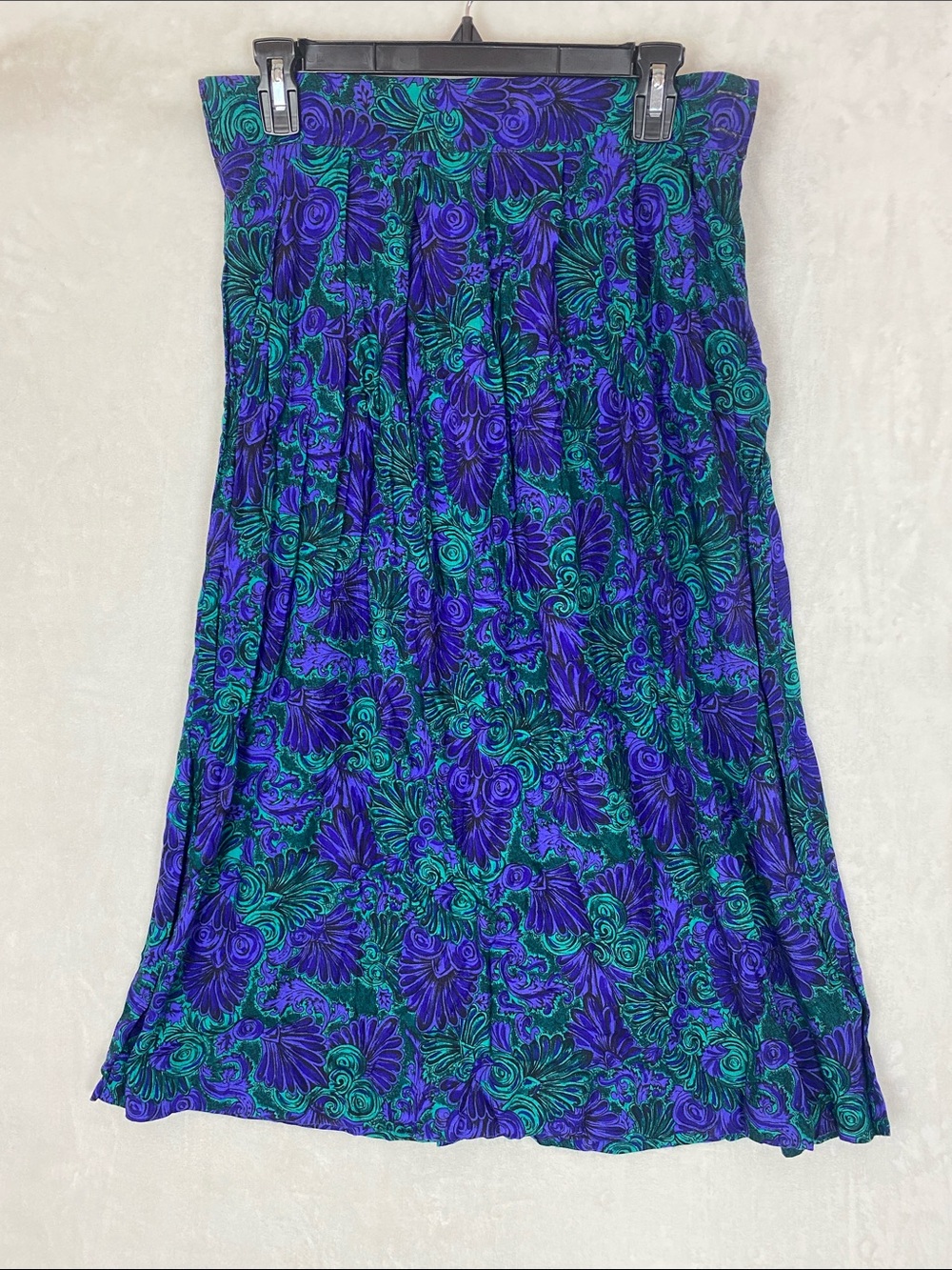 Worthington Purple & Teal Floral Vtg Midi Skirt Size 14 Flowy Witchy 80’s